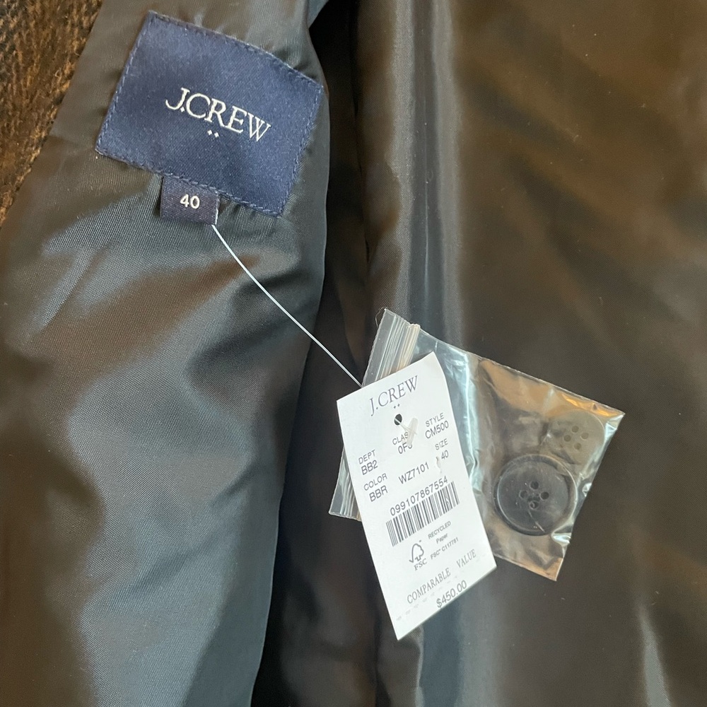 J. CREW Wool-blend herringbone overcoat in Black/Brown Size 40 NWD $450 CM500 - Picture 8 of 10